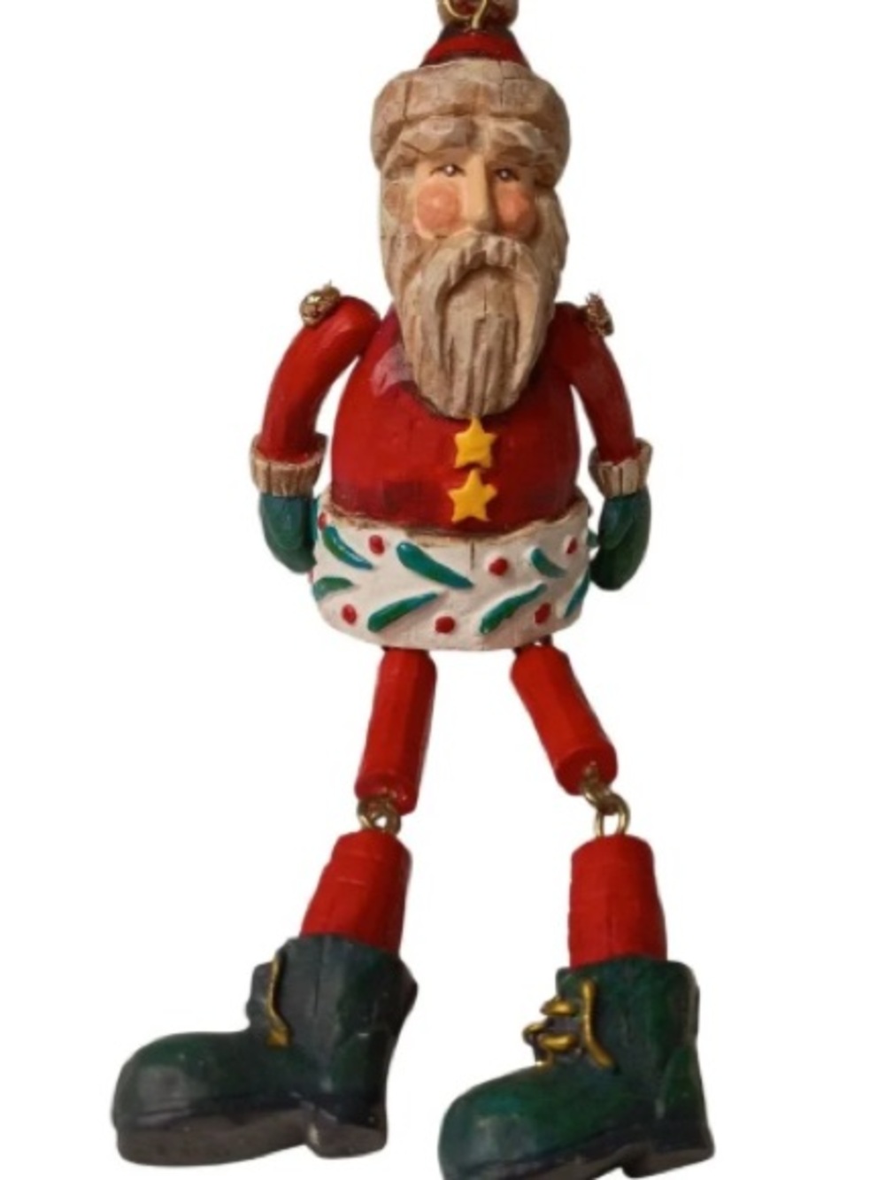 Hand-Painted Red Santa Hanging Ornament with Green Boots - Home Accents Decor